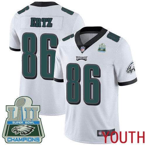 Youth Philadelphia Eagles #86 Zach Ertz White Vapor Untouchable NFL Jersey Limited Player Super Bowl LII Champions->youth nfl jersey->Youth Jersey